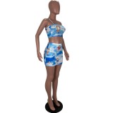 Sexy Tie Dye Strap Crop Top and Mini Skirt Set