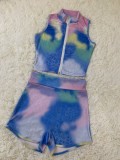 Summer Fitness Tie Dye Crop Top and Shorts Set
