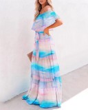 Summer Off Shoulder Tie Dye Long Maxi Dress
