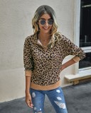 Falls Zipper Up High Waist Leopard Sweat Shirt