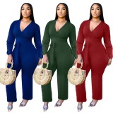 African Plain Long Sleeve Wrapped Jumpsuit