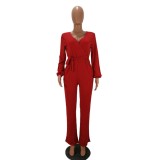African Plain Long Sleeve Wrapped Jumpsuit
