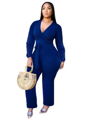 African Plain Long Sleeve Wrapped Jumpsuit