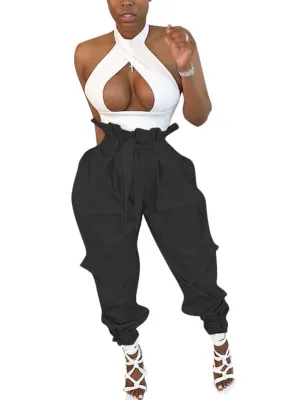 Casual Plain High Waist Track Pants