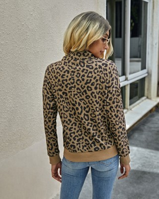 Falls Zipper Up High Waist Leopard Sweat Shirt