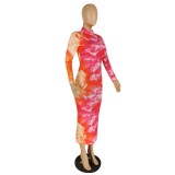 African Long Sleeve Floral Midi Dress