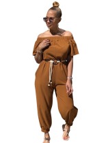 Summer Casual Off Shoulder Plain Jumpsuit with Belt