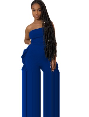 Plain Sexy Strapless Ruffles Jumpsuit