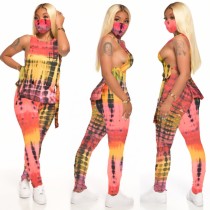 Summer Tie Dye Sexy Pants Set with Face Cover