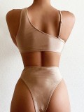 Sexy Two Piece High Waist Cut Out Nude Swimwear