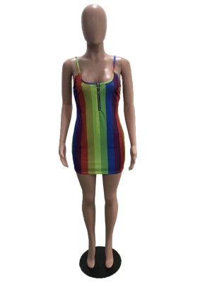 Sexy Colorful Stripes Strap African Mini Dress