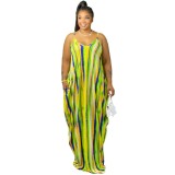 Summer African Colorful Stripes Strap Long Dress