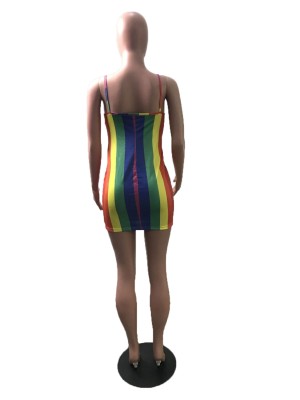 Sexy Colorful Stripes Strap African Mini Dress