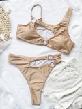 Sexy Two Piece High Waist Cut Out Nude Swimwear