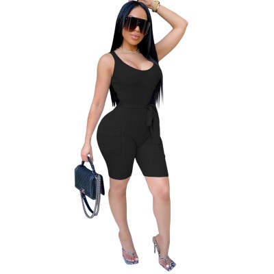 Sports Fitness Pocket Rompers with Belt