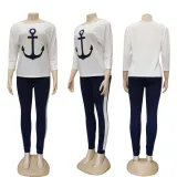 Autumn Print Casual O-Neck Shirt and Legging Set