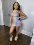 Sexy Rainbow Strap Mini Bodycon Dress