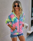 Autumn Tie Dye Zipped Hoody Sweat Shirt