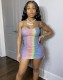 Sexy Rainbow Strap Mini Bodycon Dress