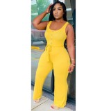 Summer Plain Round Neck Sleeveless Jumpsuit with Belt