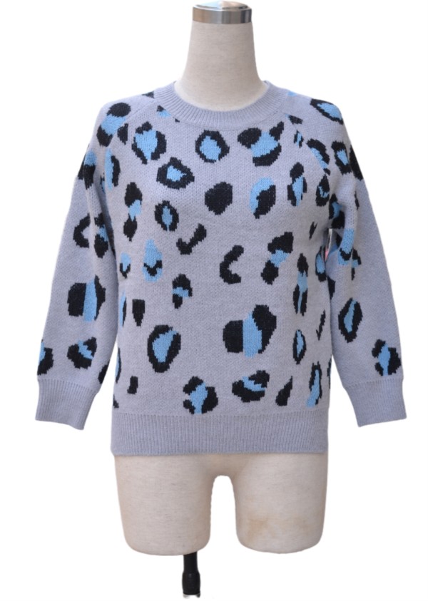 Fall Round Neck Pullover Leopard Sweater