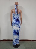Sexy Tie Dye Strap Midi Dress with Face Cover and Headband
