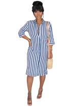 Fall Striped Blouse Dress with 3/4 Sleeves