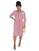 Fall Striped Blouse Dress with 3/4 Sleeves