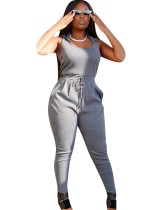 Casual Drawstring Sleeveless Hoody Jumpsuit