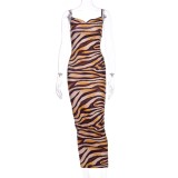 Sexy Tiger Print Strap Midi Dress