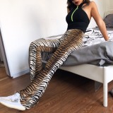 Sexy Tiger Print Bell Bottom High Waist Trousers