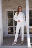 Fall White Knitted Two Piece Pants Lounge Set