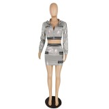 Fall Grey Metallic Short Jacket and Mini Skirt Set