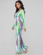 Fall Tie Dye V-Neck Midi Dress with Full Sleeves