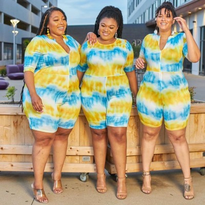 Plus Size Summer Tie Dye Bodycon Rompers