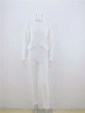 Fall White Knitted Two Piece Pants Lounge Set