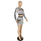 Fall Grey Metallic Short Jacket and Mini Skirt Set