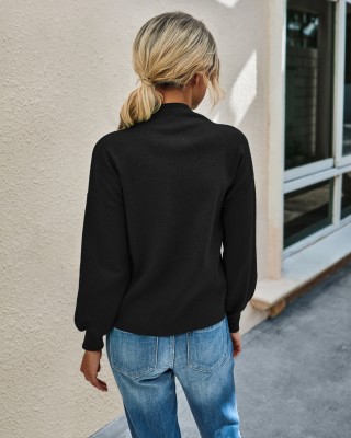 Autumn Round Neck Knitted Plain Top