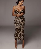 Leopard Print Elegant Strap Midi Dress