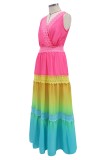 Summer V-Neck Colorful Sleeveless Long Dress
