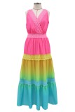 Summer V-Neck Colorful Sleeveless Long Dress