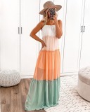 Summer Contrast Strap Long Holiday Dress