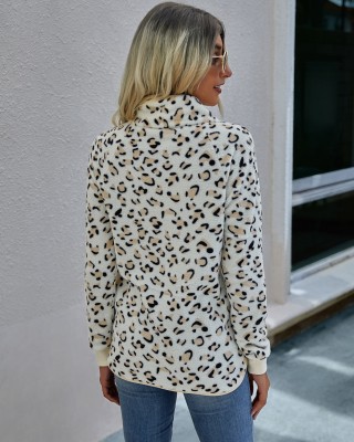 Autumn Leopard Print Plush Pullover