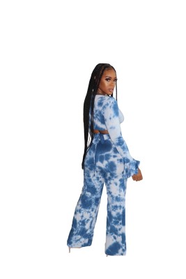 Fall Tie Dye Wrapped Jumpsuit with Wide Cuffs