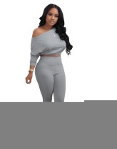 Fall Plain Crop Top and High Waist Legging Set