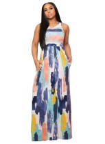 Summer Tie Dye Round Neck Sleeveless Long Dress