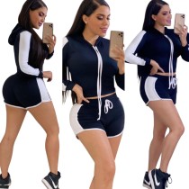Fall Contrast Shorts Hoody Tracksuit