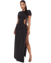 Sexy Black Cut Out Slit Long Gown