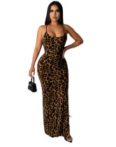 Sexy Leopard Print Halter Long Gown
