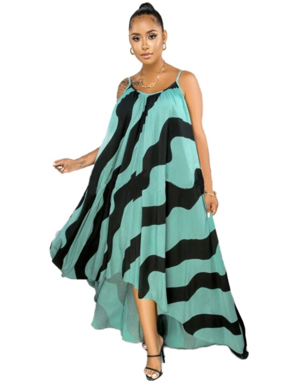 Plus Size Summer Striped High Low Long Dress